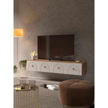 Comoda TV, Hanah Home, Lunera 180, 180x32x35 cm, PAL, Pin Atlantic / Alb