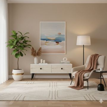 Comoda TV, Hanah Home, Mona 120, 120x40.5x32 cm, PAL , Alb / Travertin