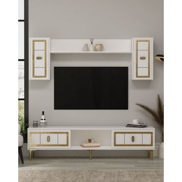 Comoda TV, Hanah Home, Orion, 150x44.6x29.6 cm, PAL , Alb/Auriu