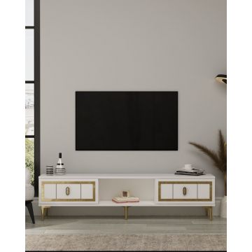 Comoda TV, Hanah Home, Orion, 150x44.6x29.6 cm, PAL , Alb/Auriu