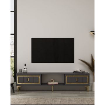 Comoda TV, Hanah Home, Orion, 150x44.6x29.6 cm, PAL , Antracit / Aur
