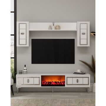 Comoda TV, Hanah Home, Orion Fireplace, 150x44.6x29.6 cm, PAL , Alb / Argintiu