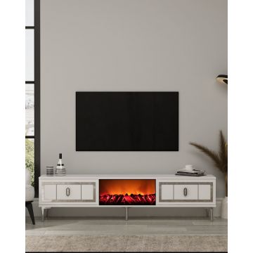 Comoda TV, Hanah Home, Orion Fireplace, 150x44.6x29.6 cm, PAL , Alb / Argintiu