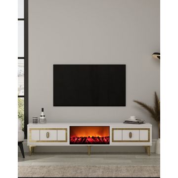 Comoda TV, Hanah Home, Orion Fireplace, 150x44.6x29.6 cm, PAL , Alb/Auriu