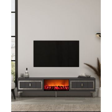 Comoda TV, Hanah Home, Orion Fireplace, 150x44.6x29.6 cm, PAL , Antracit / Argintiu