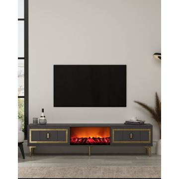 Comoda TV, Hanah Home, Orion Fireplace, 150x44.6x29.6 cm, PAL , Antracit / Aur