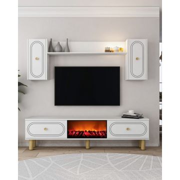Comoda TV, Hanah Home, Polen Bohem Fireplace, 150x44.6x29.6 cm, PAL , Alb