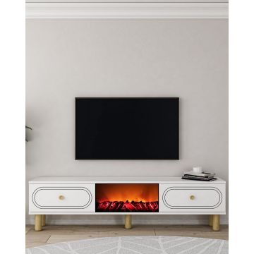 Comoda TV, Hanah Home, Polen Bohem Fireplace, 150x44.6x29.6 cm, PAL , Alb