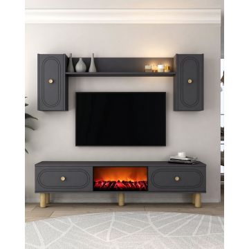 Comoda TV, Hanah Home, Polen Bohem Fireplace, 150x44.6x29.6 cm, PAL , Antracit