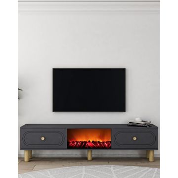 Comoda TV, Hanah Home, Polen Bohem Fireplace, 150x44.6x29.6 cm, PAL , Antracit