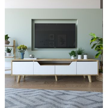 Comoda TV, Hanah Home, Roma 180, 180x48x29.8 cm, PAL, Stejar Safir / Alb