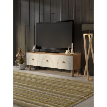 Comoda TV, Hanah Home, Serenta 135, 135x47x35 cm, PAL, Pin Atlantic / Alb
