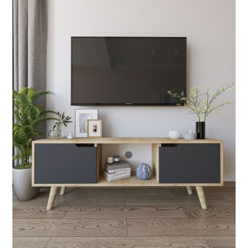 Comoda TV, Hanah Home, Siena, 139.7x53x53 cm, PAL, Stejar safir / Antracit