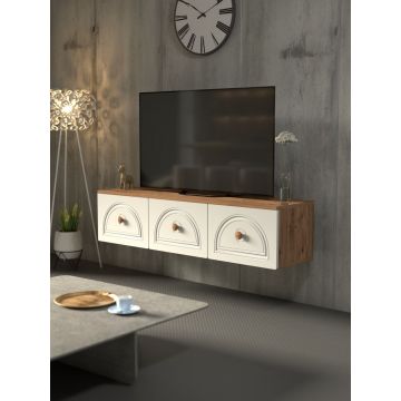 Comoda TV, Hanah Home, Virella 135, 135x32x35 cm, PAL, Pin Atlantic / Alb