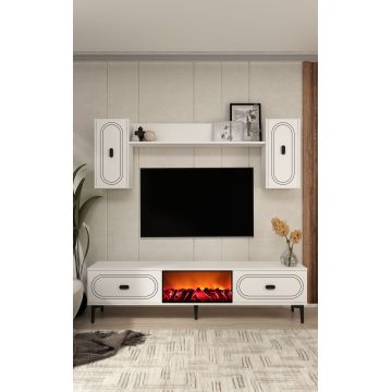 Comoda TV, Hanah Home, Weny Bohem Fireplace, 150x44.6x29.6 cm, PAL , Alb