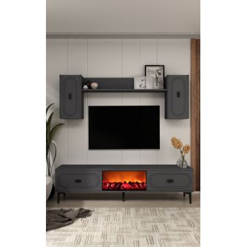 Comoda TV, Hanah Home, Weny Bohem Fireplace, 150x44.6x29.6 cm, PAL , Antracit