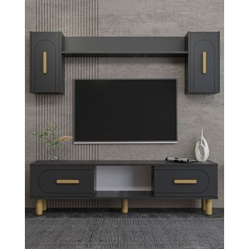 Comoda TV, Hanah Home, Yosun Bohem, 150x44.6x29.6 cm, PAL , Stejar antracit / safir