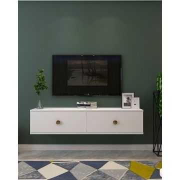 Comoda TV, Hanah Home, Zuzu 120, 120x25.8x29.6 cm, PAL , Alb/Auriu