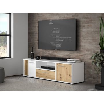 Comoda Tv Mare Cordega, Alb Si Stejar Artisan, 162.6 Cm