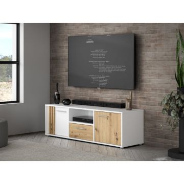 Comoda Tv Mica Cordega Alb Si Stejar Artisan, 142.6 Cm