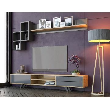 Comoda TV, Rabi, Rb-046, 180x45x40 cm, PAL, Antracit / Stejar