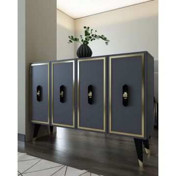 Consola, Hanah Home, 8171KM-32, 120x80x29.6 cm, PAL , Antracit / Negru / Auriu