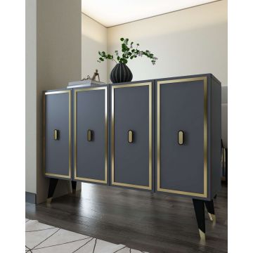 Consola, Hanah Home, 8173KM-32, 120x80x29.6 cm, PAL , Antracit / Negru / Auriu