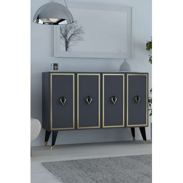 Consola, Hanah Home, 8175KM-32, 120x80x29.6 cm, PAL , Antracit / Negru / Auriu