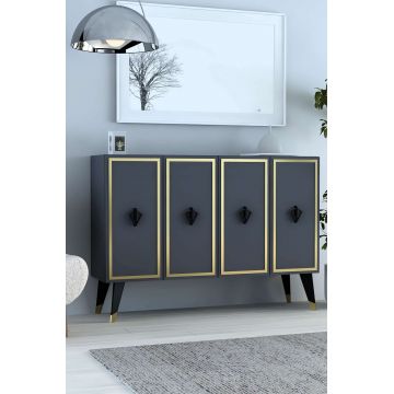 Consola, Hanah Home, 8178KM-32, 120x80x29.6 cm, PAL , Antracit / Negru / Auriu