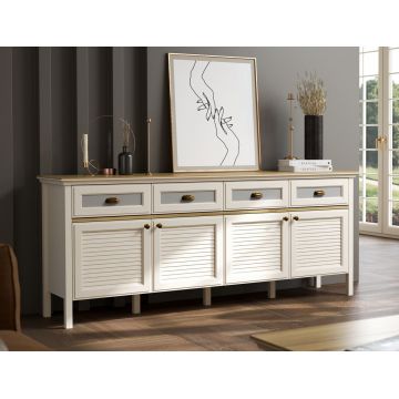 Consola, Hanah Home, FRN-21009, 200.4x82.1x44.2 cm, PAL, Crem / Stejar / Gri