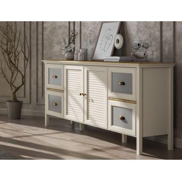 Consola, Hanah Home, FRN-21010, 184.8x82x44 cm, PAL, Crem / Stejar / Gri