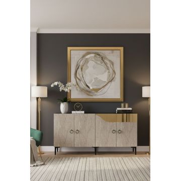 Consola, Hanah Home, Gama 150, 150x75x32 cm, PAL , White / Travertine / Gold