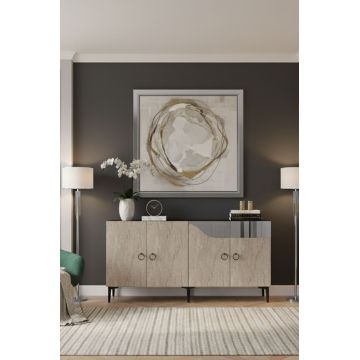 Consola, Hanah Home, Gama 150, 150x75x32 cm, PAL , White / Travertine / Silver