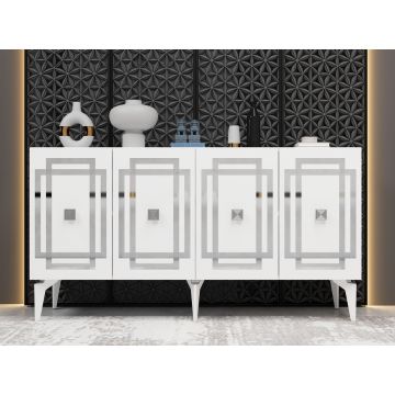 Consola, Hanah Home, Lotus, 150x79x40 cm, PAL , Alb / Argintiu