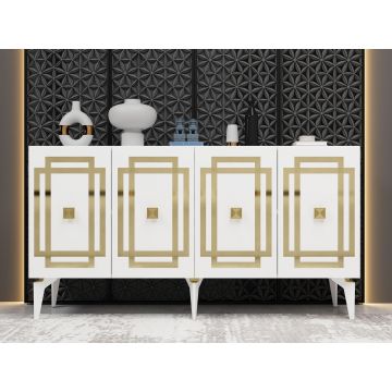 Consola, Hanah Home, Lotus, 150x79x40 cm, PAL , Alb/Auriu
