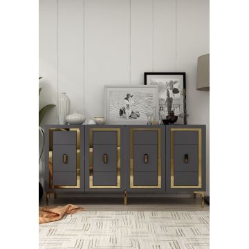 Consola, Hanah Home, Orion, 150x75x35 cm, PAL , Antracit / Aur