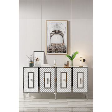 Consola, Hanah Home, Puma 150, 150x75x32 cm, PAL , Alb / Argintiu