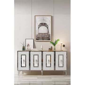 Consola, Hanah Home, Puma 150, 150x75x32 cm, PAL , Stejar Safir / Alb / Argintiu