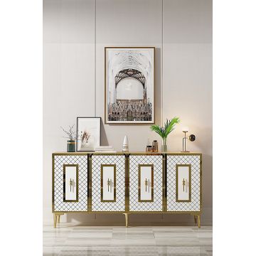 Consola, Hanah Home, Puma 150, 150x75x32 cm, PAL , Stejar Safir / Alb / Auriu