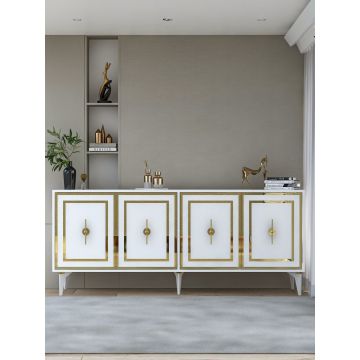 Consola, Hanah Home, Samba, 180x78.6x35 cm, PAL , Alb/Auriu