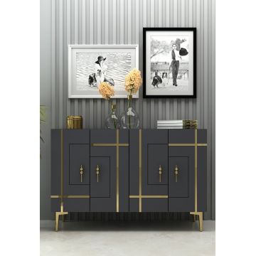 Consola, Hanah Home, Sina, 120x80x29.6 cm, PAL , Antracit / Aur