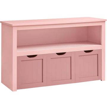 Dulap depozitare jucarii, din MDF, cu 3 compartimente detasabile pe roti, 30x102x60 cm, roz
