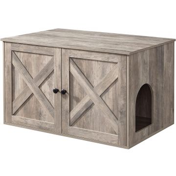 FEANDREA Cusca pentru pisici tip comoda, cu usi si perete despartitor, 80x53x50cm, gri