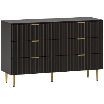 HOMCOM Comodă 6 sertare comodă dormitor mobilier de depozitare modern cu mânere și picioare aurii, 120 x 40 x 76,5 cm, negru | Aosom Romania