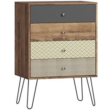 HOMCOM Comodă cu 4 sertare Picioare tip furcă din oțel Stil boem 60x39x86 cm Multicolor | Aosom Romania