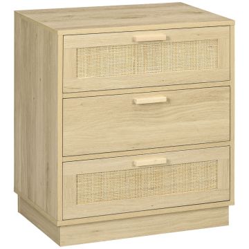 HOMCOM Comoda design boem din ratan cu 3 sertare, mobilier de depozitare pentru living, hol, intrare, lemn natural | Aosom Romania