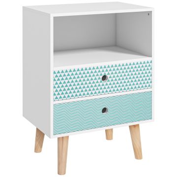 HOMCOM Comodă din lemn cu 2 sertare noptieră cu poliță deschisă pentru dormitor living 45x30x65 cm Alb | Aosom Romania