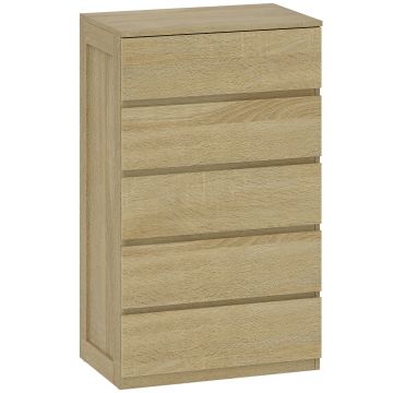 HOMCOM Comodă pentru Depozitare cu 5 Sertare, Comodă Înaltă, Comodă cu Ghidaje Metalice și Mânere Scanalate, Alb | Aosom Romania