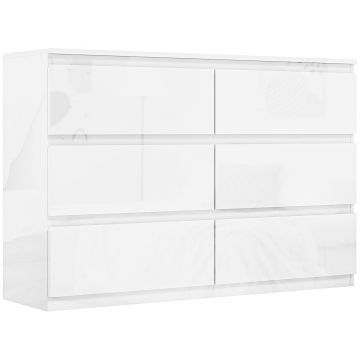 HOMCOM Comodă pentru Dormitor cu 6 Sertare Comodă pentru Salon Birou Stil Modern 112x34x75 cm Alb lucios | Aosom Romania