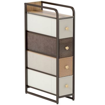 HOMCOM Comodă Slim din Material Textil cu 4 Sertare Pliabile, Mobil Compact din Oțel pentru Dormitor, Baie și Living, 20x47x84,5 cm, Multicolor | Aosom Romania